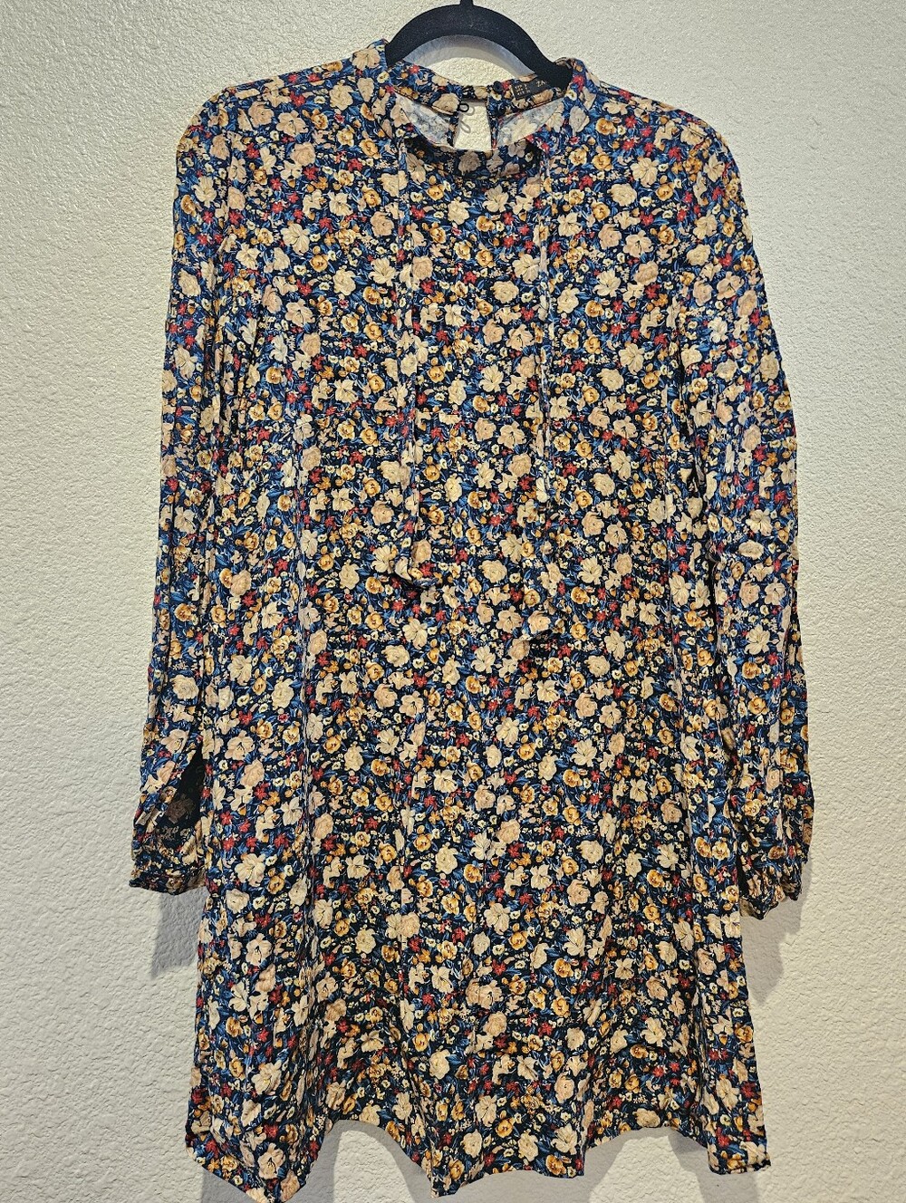 Zara Vintage Inspired Peasant Long Sleeve Floral Front Tie Mini Dress Size S